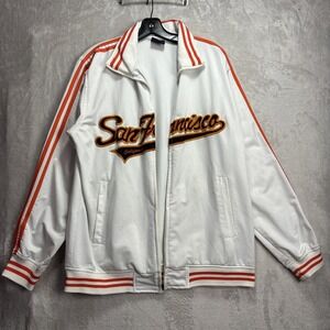 Men's GoGo Sports Fleece Lined San Francisco Jacket White Orange Stripes Size L